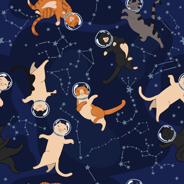 Space cats and constellations seamless pattern.  graphics.