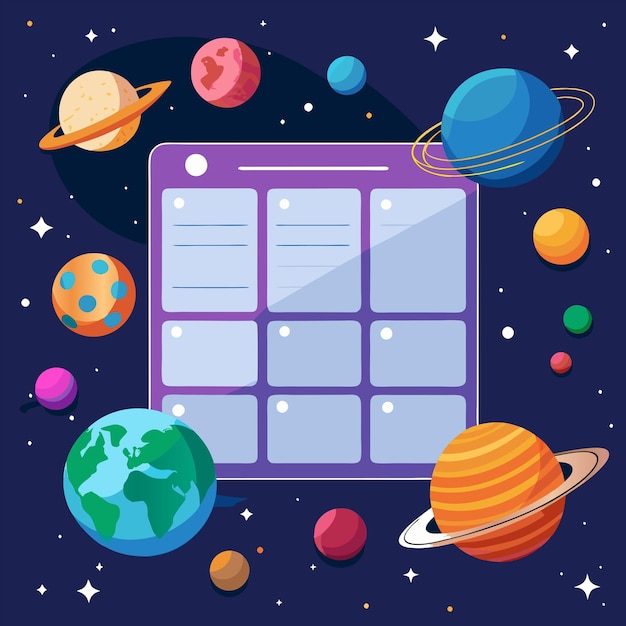 Vector a space chart with planets and a space chart with the space station on the bottom