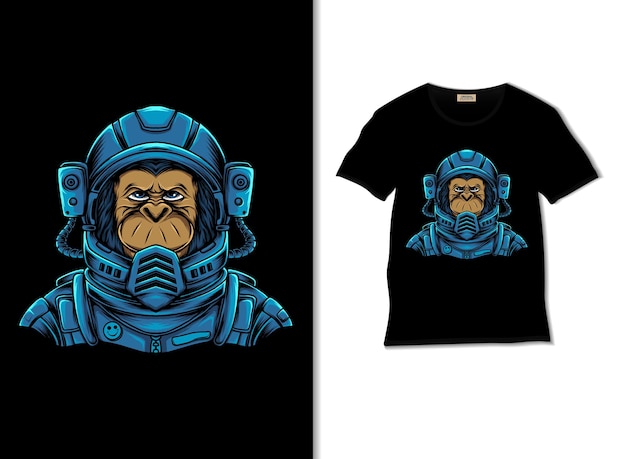 Space chimp illustration with t shirt design