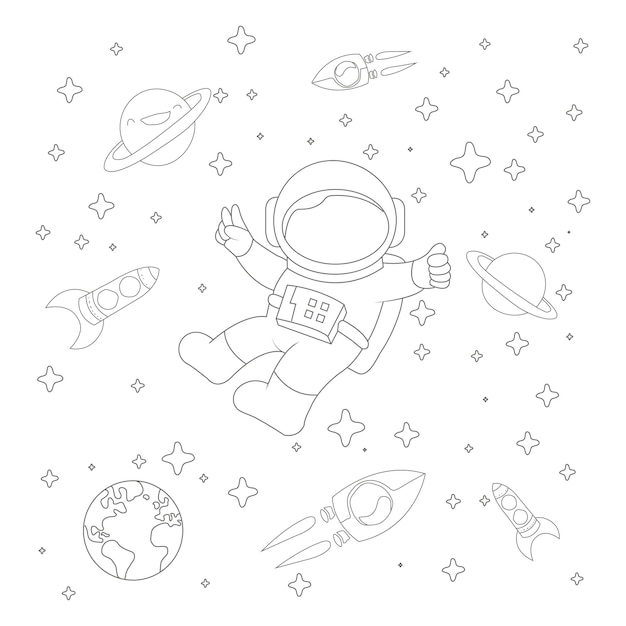 Space coloring page for kids