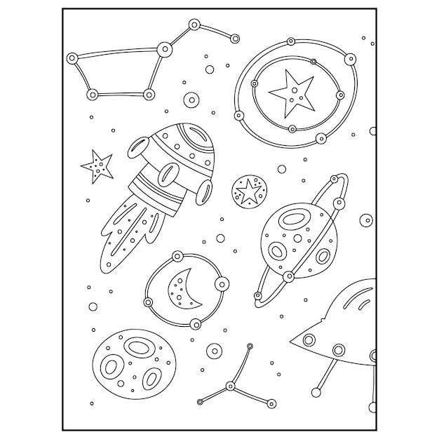 Space Coloring Pages For Kids Premium Vector