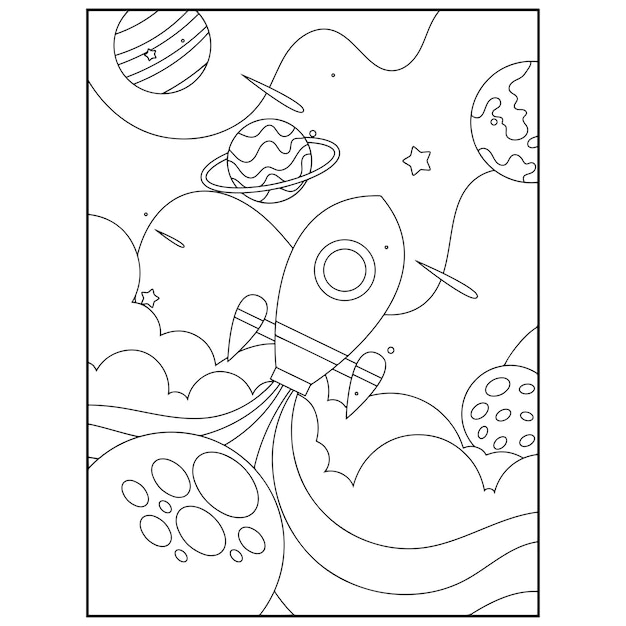 Space Coloring Pages For Kids Premium Vector