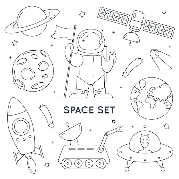 Space doodle elements set isolated