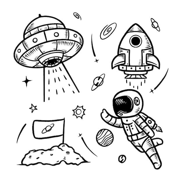 Space doodle hand drawn illustration line