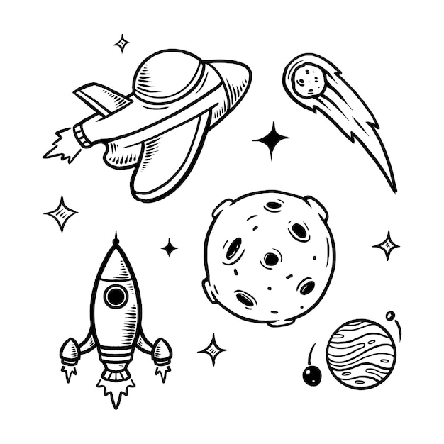 Space doodle hand drawn illustration line