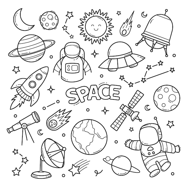 Space doodle hand drawn vector clip art objects illustration