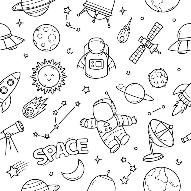 Space doodle seamless pattern wallpaper vector illustration