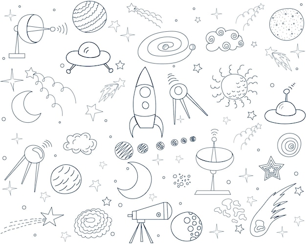 Space elements in doodle style sketch