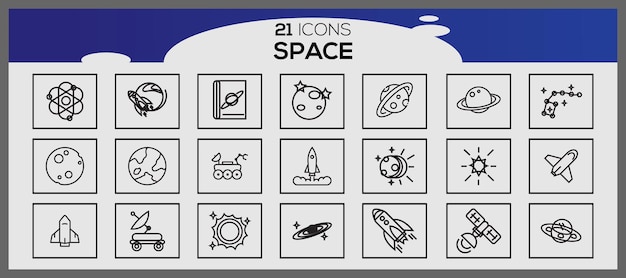 Space elements icons Space solid glyph icons set Space flat icons