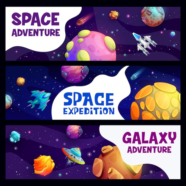 Space expedition adventure spacecrafts in galaxy