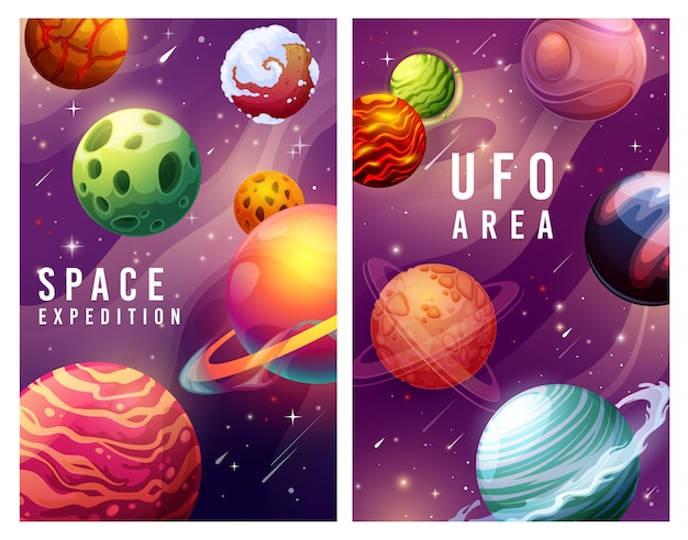 Space expedition and ufo area, galaxy planets and stars