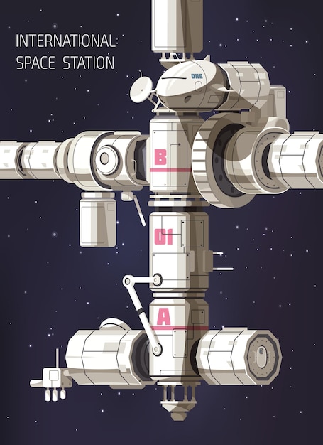 Space exploration  with international space station against starry sky