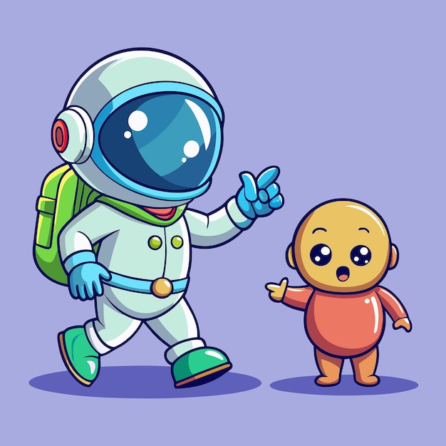 Vector space explorer babys adventure with alien doll and teddy bear