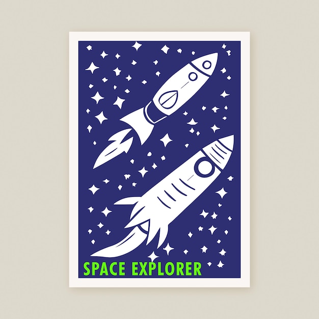 Space Explorer Cosmos Exploration Rocketship Spaceship Illustration Universe Poster Print