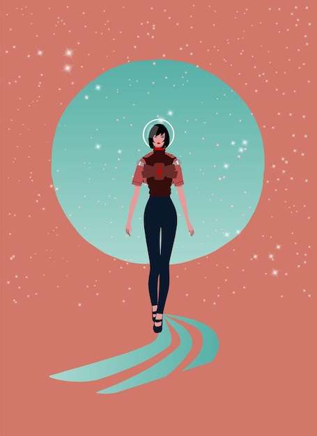 Space fashion catwalk promenade futuristic vector fashion illustration