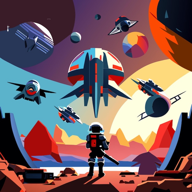 Vector space fighter human vector illustration