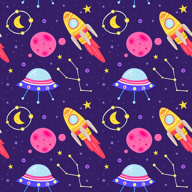 Space   flat seamless pattern.