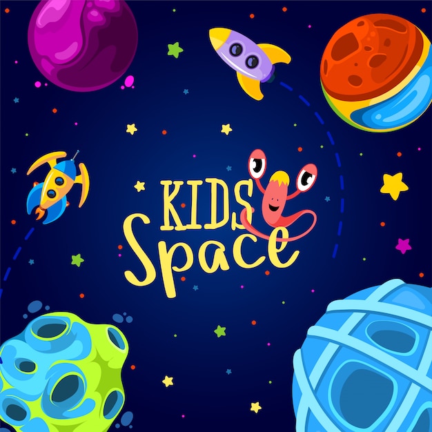 Space frame design. Vector illustration. Kids background in cartoon style