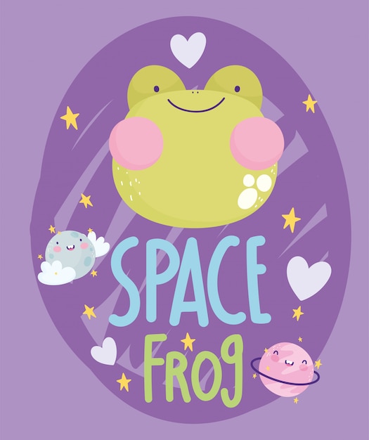 Space frog face love cartoon cute text