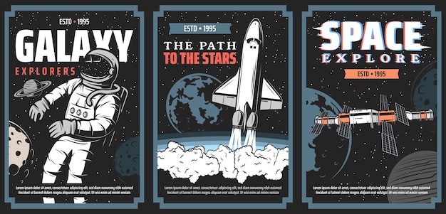 Space and galaxy explore program vector posters