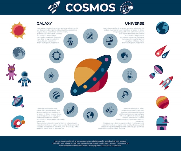 Vector space galaxy and universe icons set