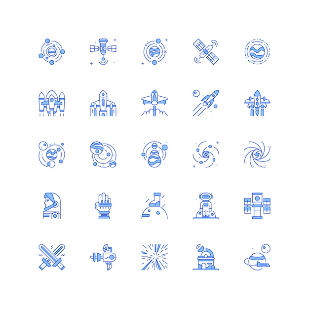 Space icon set with planet and rocket spaceship vector illustration