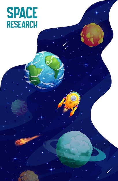 Space landing page cartoon galaxy planets stars