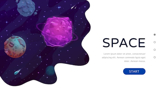 Vector space landing page galaxy planets landscape