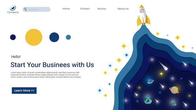 Space landing page space rocket in the galaxy Vector background with spaceship travel in Universe