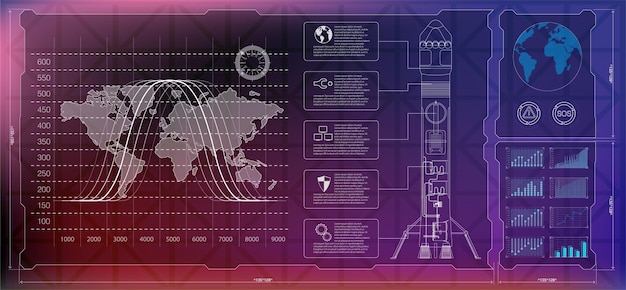 Space launch interface rockets graphic display control the pallet rocket Skyfi HUD vector