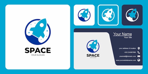 space logo with rocket design and business card