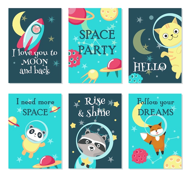 Space party invitation card set