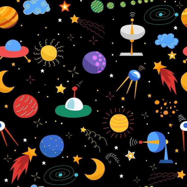 Space pattern seamless backgroundin flat style