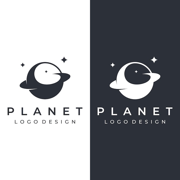 Space planet template logo vector design surrounded by rings or orbits For posters business cards space science