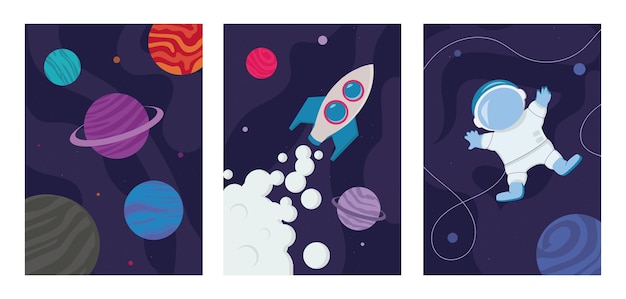 Space planets asteroid moon fantasy space illustration Solar system planets