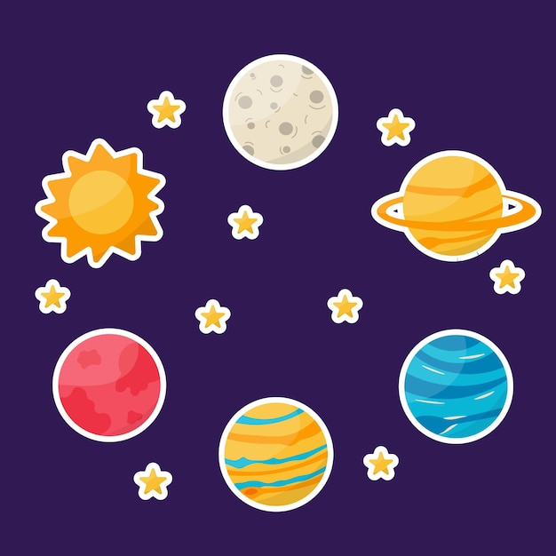 Space planets galaxy stars sticker elements Vector