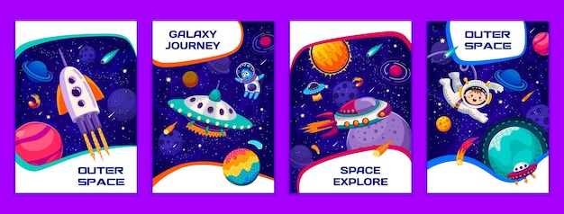 Space posters with astronaut and alien in space