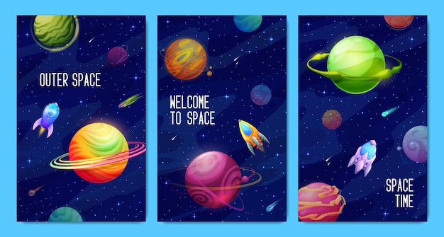 Space posters with galaxy landscape expedition