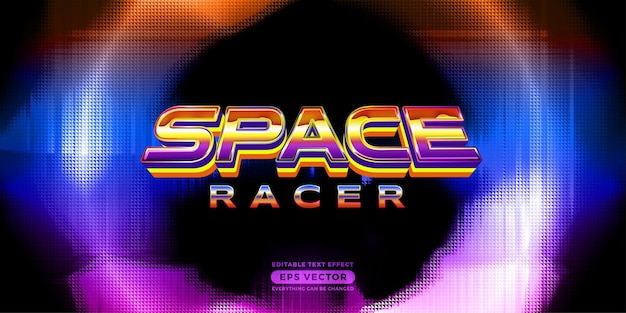 Space racer editable text style effect in retro style theme ideal for poster social media post and banner template promotion