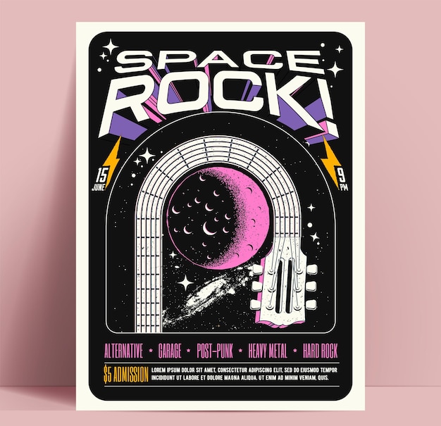 Space rock music show or party or concert or musical festival flyer or poster design template