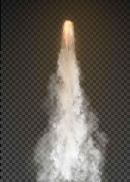 Space rocket bomb Smoke isolated on transparent background.