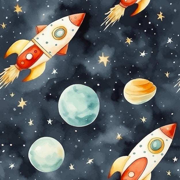 Space rocket seamless pattern vector