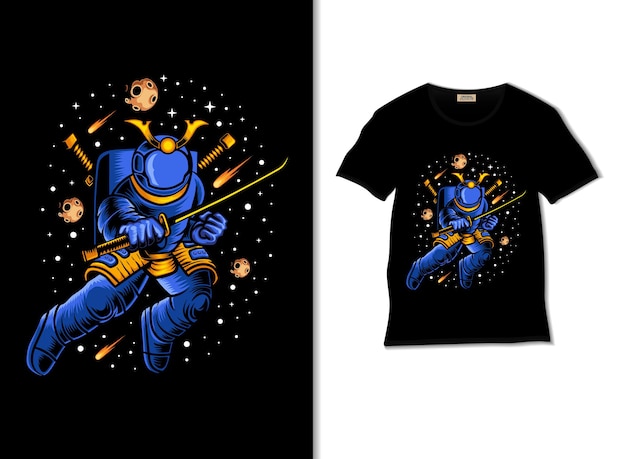 Space samurai ready to warillustration with t shirt design