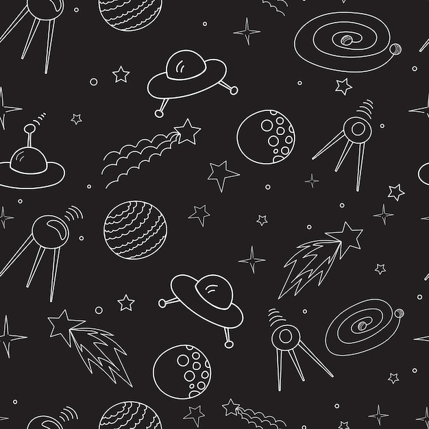 Space seamless black background planets and stars