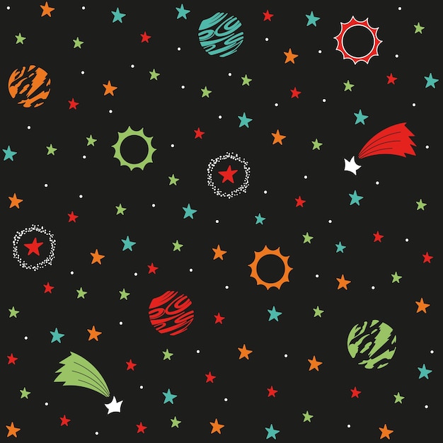 Space seamless pattern on a dark background