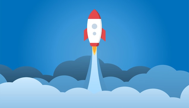 Space ship launch. Rocket startup illustration. Business motivation. Spaceship start wallpaper.