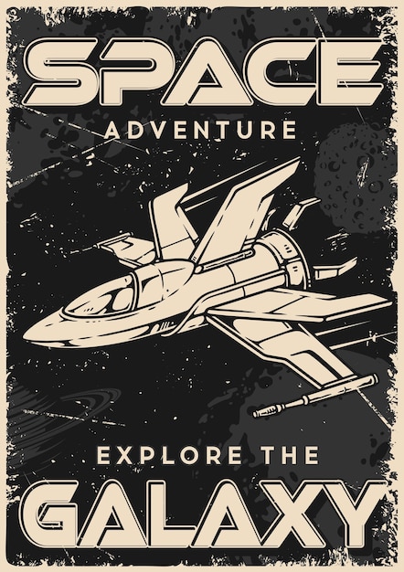 Space ship vintage monochrome flyer