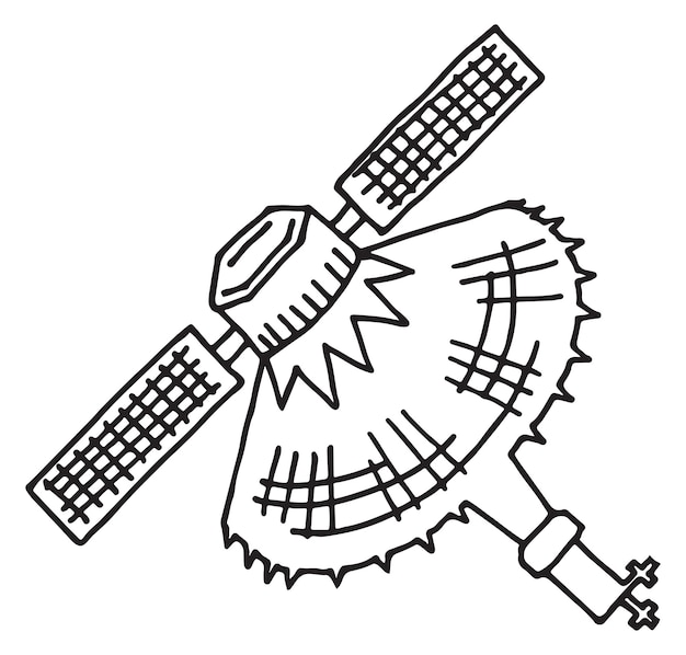 Space shuttle sketch Hand drawn satellite with solar panels