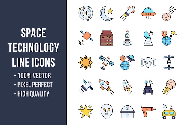 Space Technology Line Color Icons