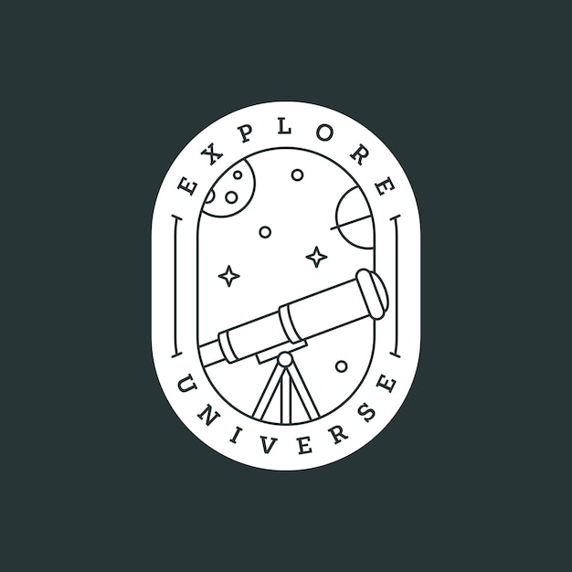 Vector space telescope illustration badge line art style vector